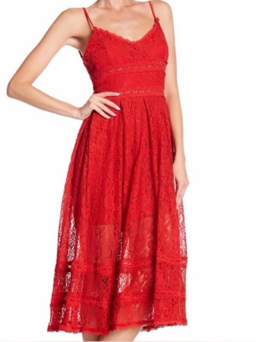 NSR Red Lace Spaghetti-Strap Midi Dress
Women’s XL - Picture 1 of 12